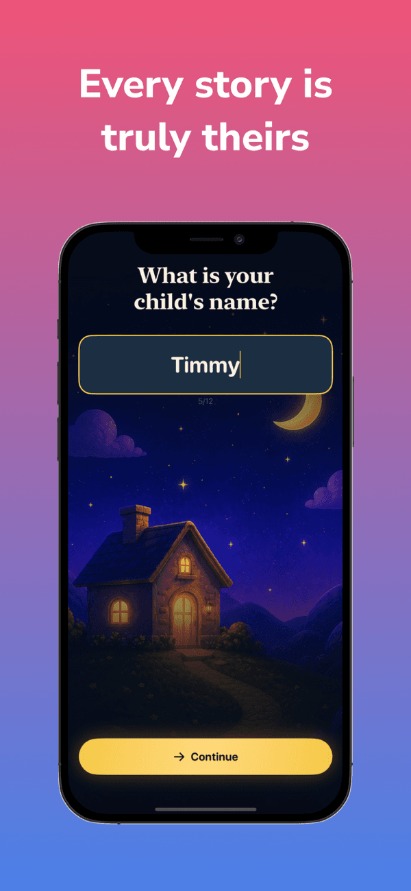 Entering your child's name to create a custom bedtime story just for them